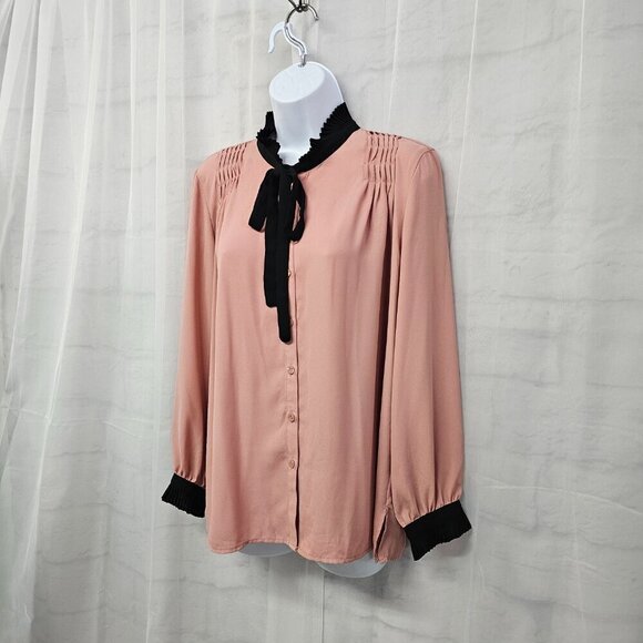 NWT Soho Jeans Pink Black Coquette Blouse Retro Romantic Defect M - Picture 6 of 16